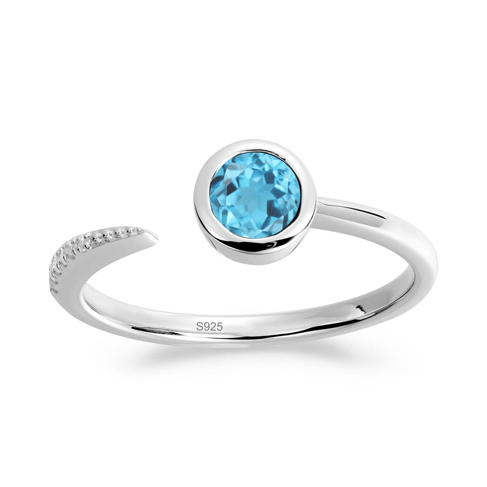 Bezel Set Round Swiss Blue Topaz Open Ring - LUO Jewelry #metal_sterling silver