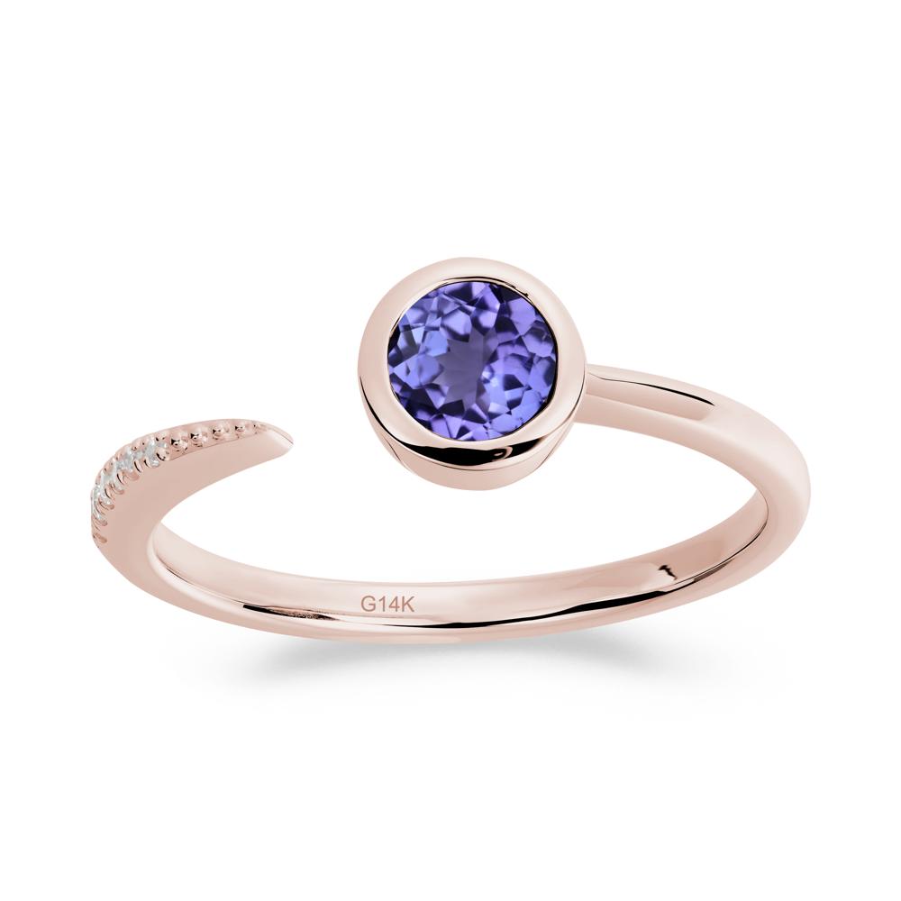 Bezel Set Round Tanzanite Open Ring - LUO Jewelry #metal_14k rose gold