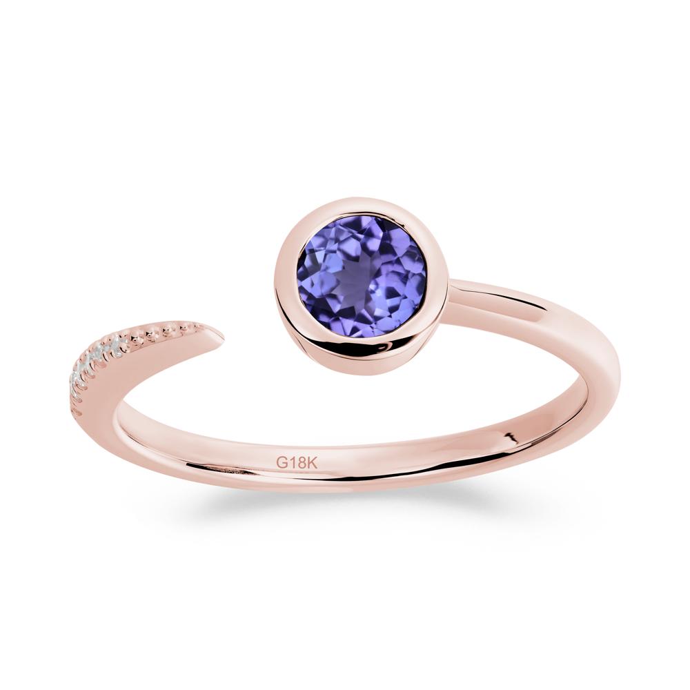 Bezel Set Round Tanzanite Open Ring - LUO Jewelry #metal_18k rose gold