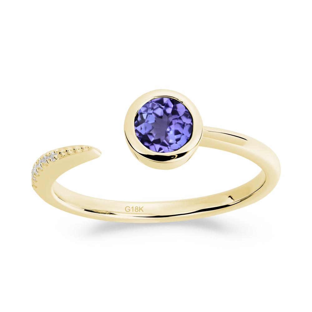 Bezel Set Round Tanzanite Open Ring - LUO Jewelry #metal_18k yellow gold