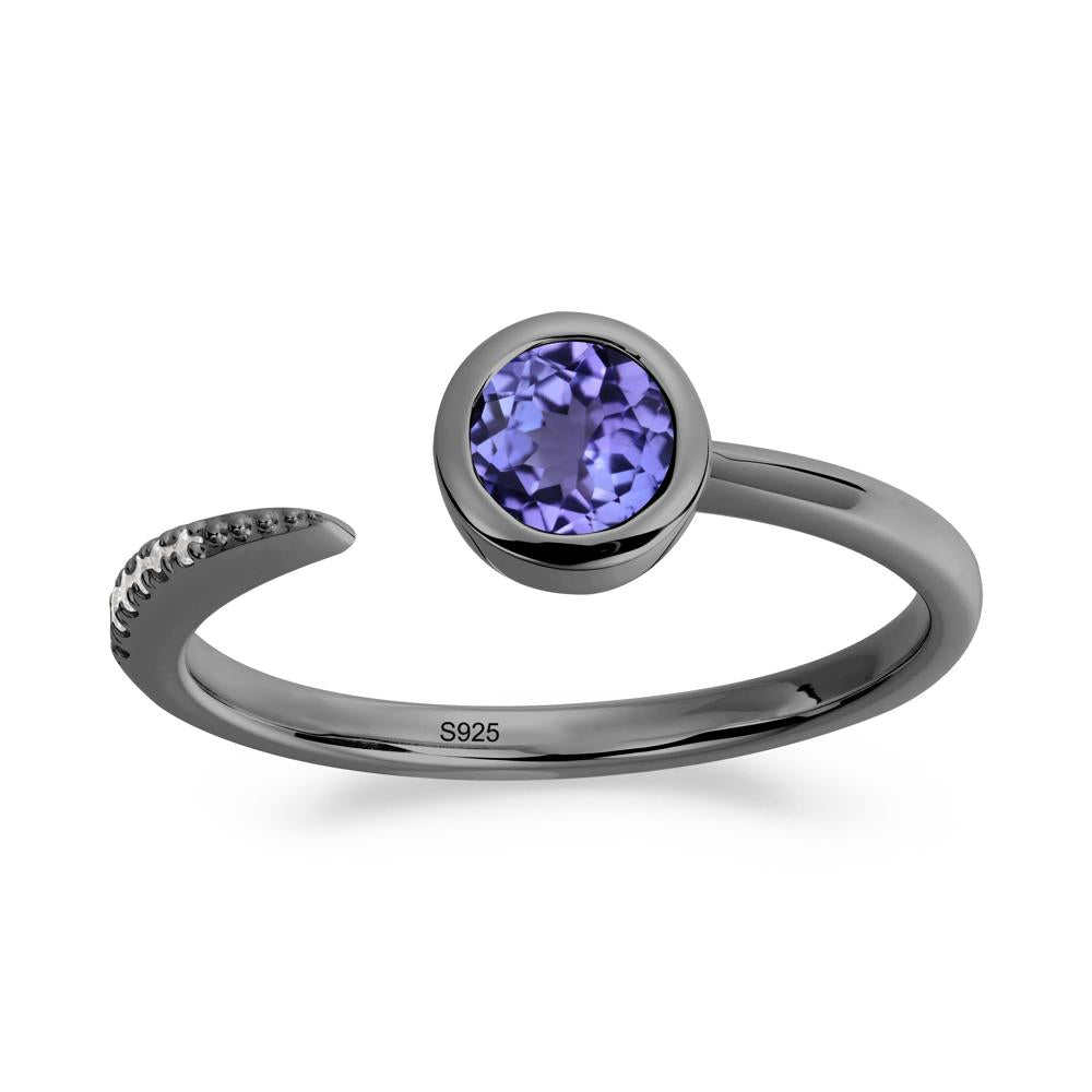 Bezel Set Round Tanzanite Open Ring - LUO Jewelry #metal_black finish sterling silver