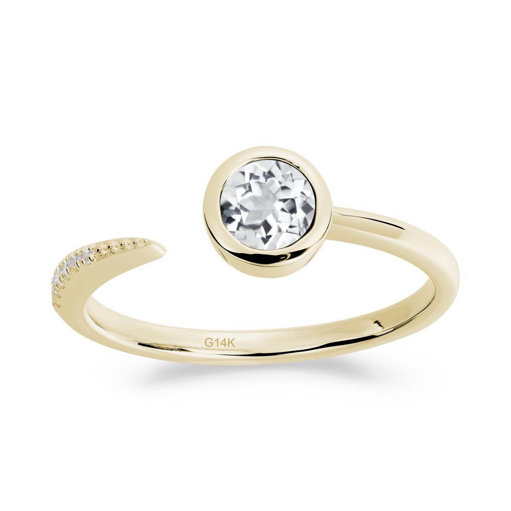 Bezel Set Round White Topaz Open Ring - LUO Jewelry #metal_14k yellow gold
