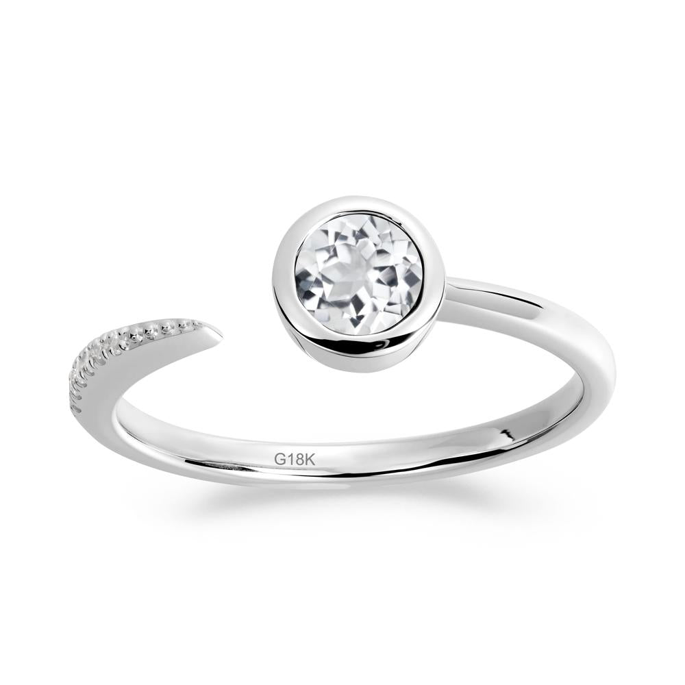 Bezel Set Round White Topaz Open Ring - LUO Jewelry #metal_18k white gold