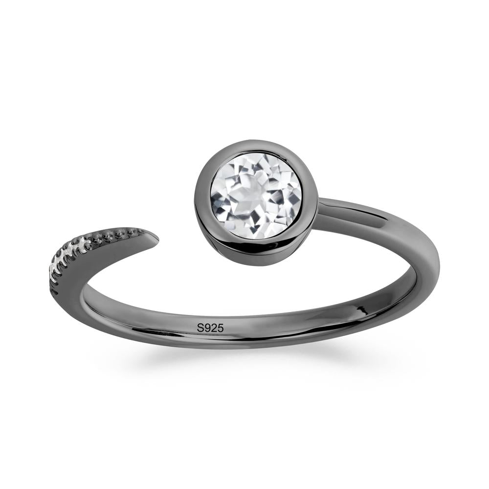 Bezel Set Round White Topaz Open Ring - LUO Jewelry #metal_black finish sterling silver