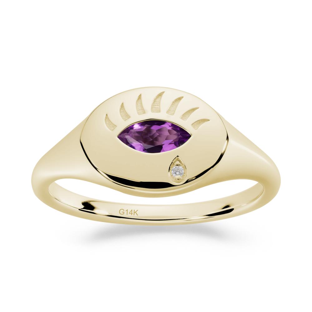 Evil Eye Signet Marquise Amethyst Ring - LUO Jewelry #metal_14k yellow gold