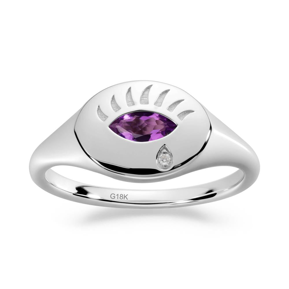 Evil Eye Signet Marquise Amethyst Ring - LUO Jewelry #metal_18k white gold