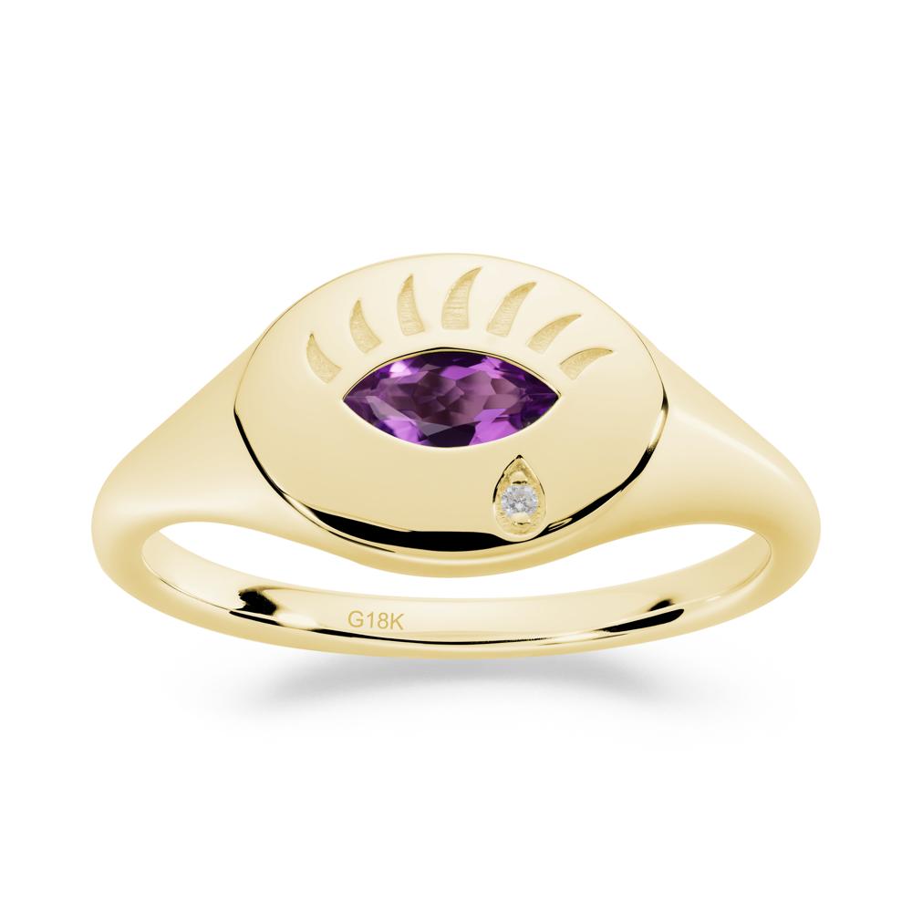 Evil Eye Signet Marquise Amethyst Ring - LUO Jewelry #metal_18k yellow gold