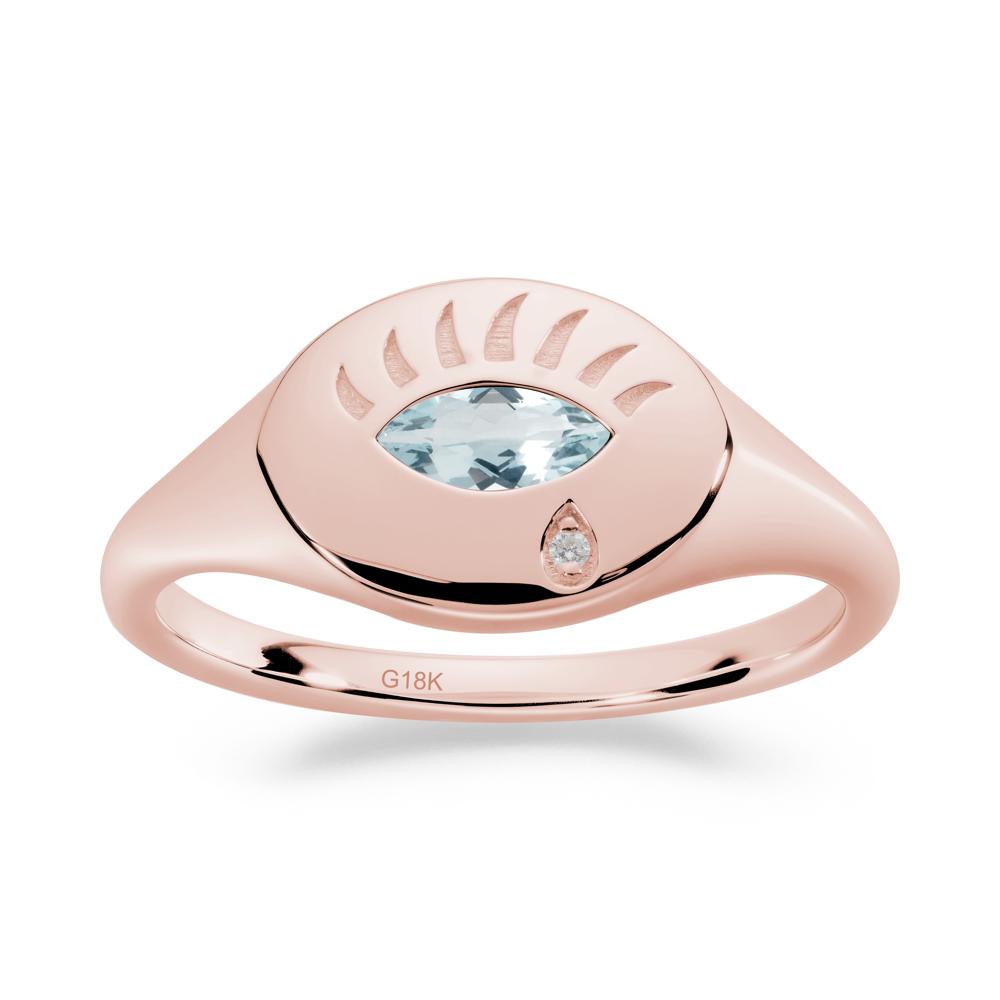 Aquamarine Evil Eye Signet Ring - LUO Jewelry #metal_18k rose gold