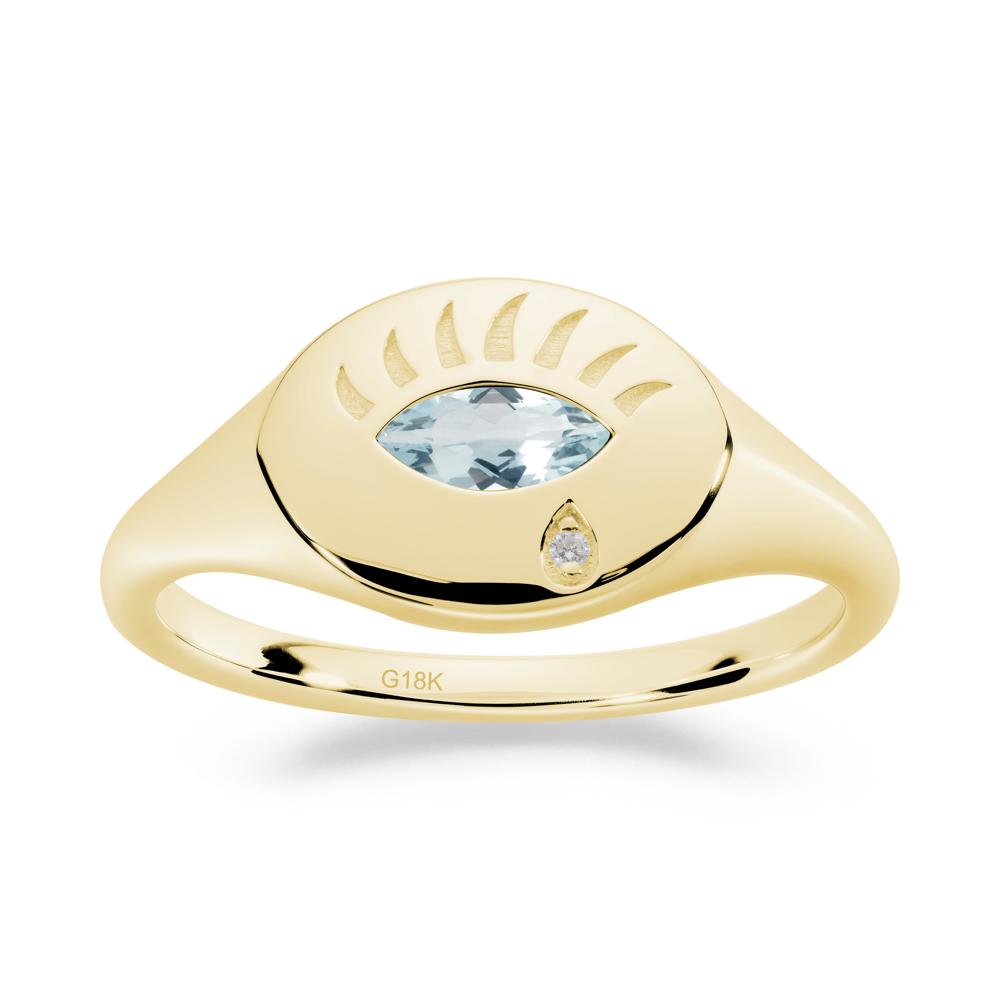 Aquamarine Evil Eye Signet Ring - LUO Jewelry #metal_18k yellow gold