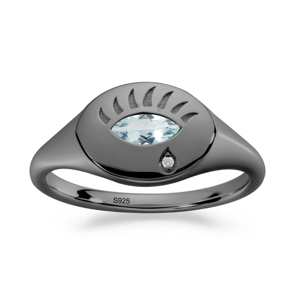 Aquamarine Evil Eye Signet Ring - LUO Jewelry #metal_black finish sterling silver