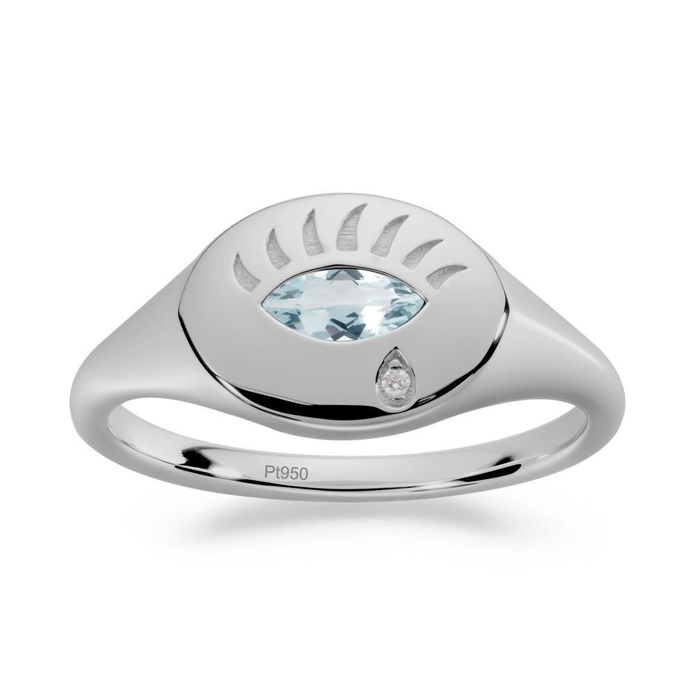 Aquamarine Evil Eye Signet Ring - LUO Jewelry #metal_platinum