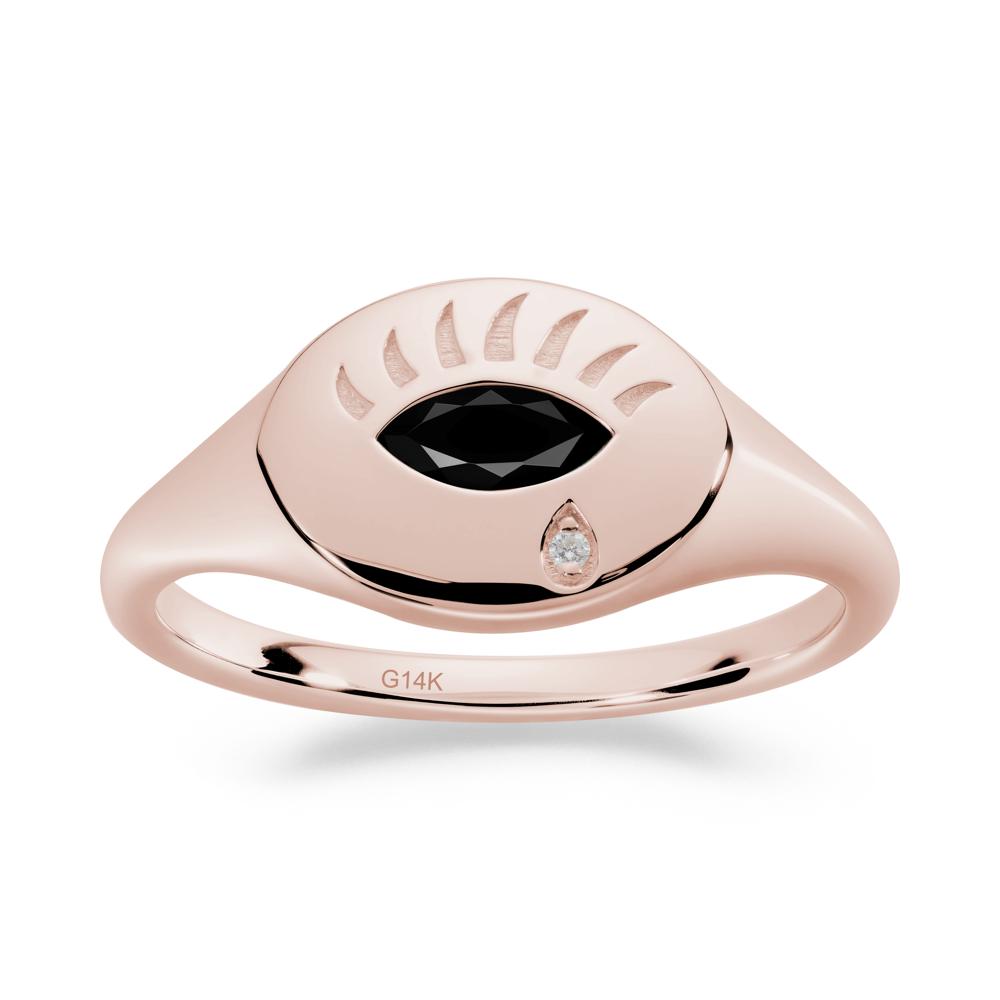Evil Eye Signet Marquise Black Spinel Ring - LUO Jewelry #metal_14k rose gold