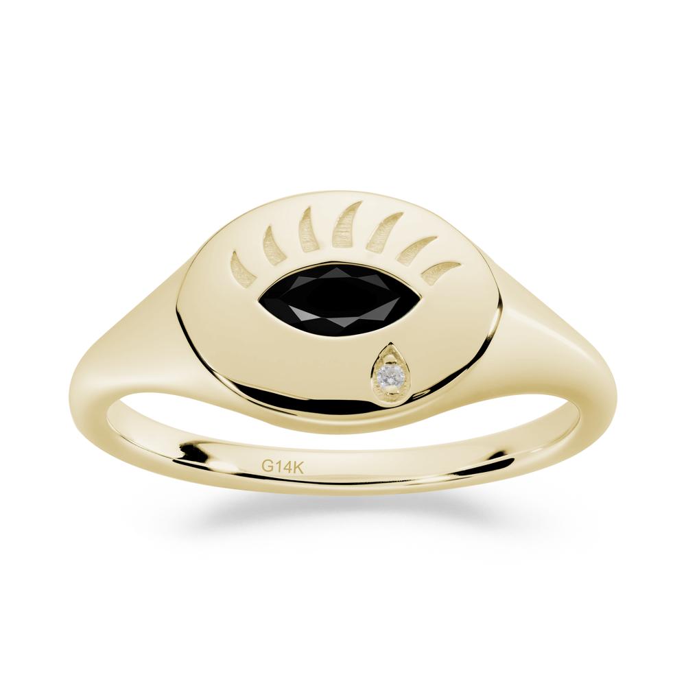 Evil Eye Signet Marquise Black Spinel Ring - LUO Jewelry #metal_14k yellow gold