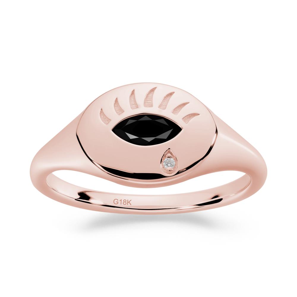 Evil Eye Signet Marquise Black Spinel Ring - LUO Jewelry #metal_18k rose gold