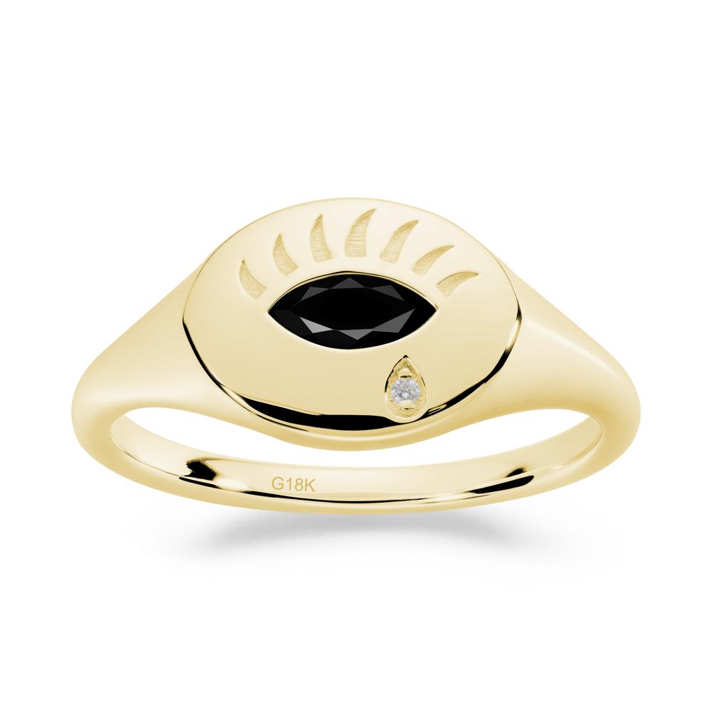 Evil Eye Signet Marquise Black Spinel Ring - LUO Jewelry #metal_18k yellow gold