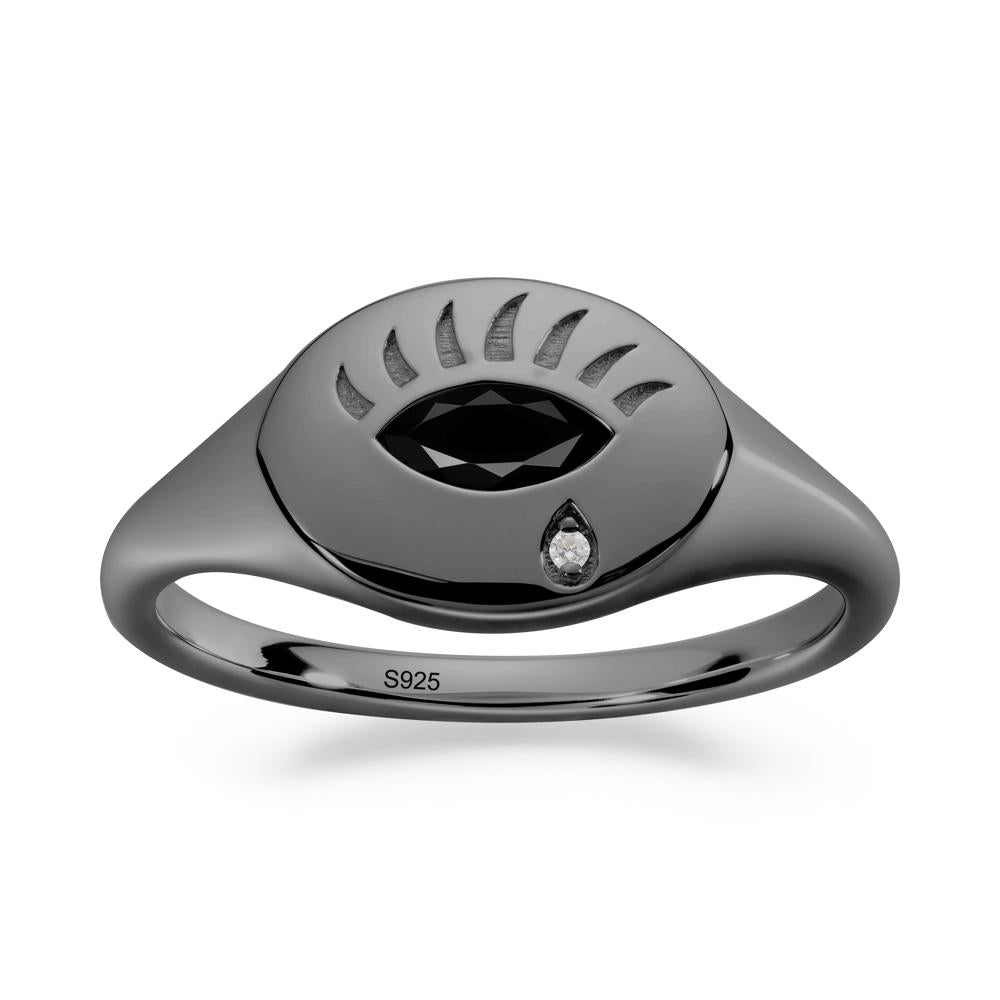 Evil Eye Signet Marquise Black Spinel Ring - LUO Jewelry #metal_black finish sterling silver