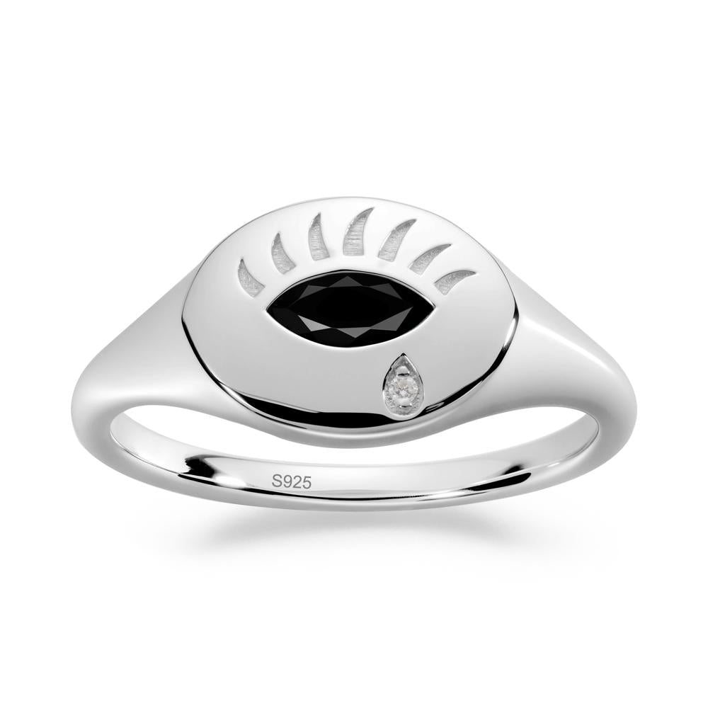 Evil Eye Signet Marquise Black Spinel Ring - LUO Jewelry #metal_sterling silver