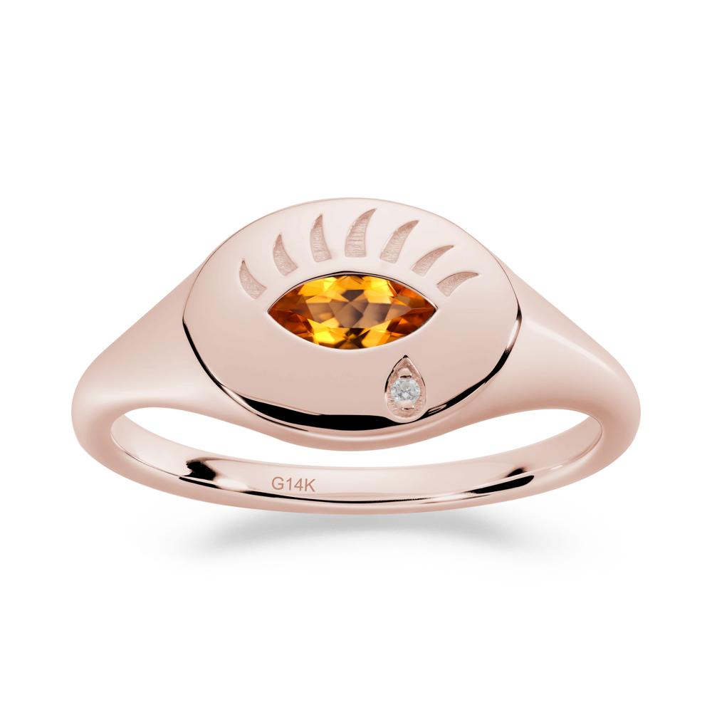 Citrine Evil Eye Signet Ring - LUO Jewelry #metal_14k rose gold