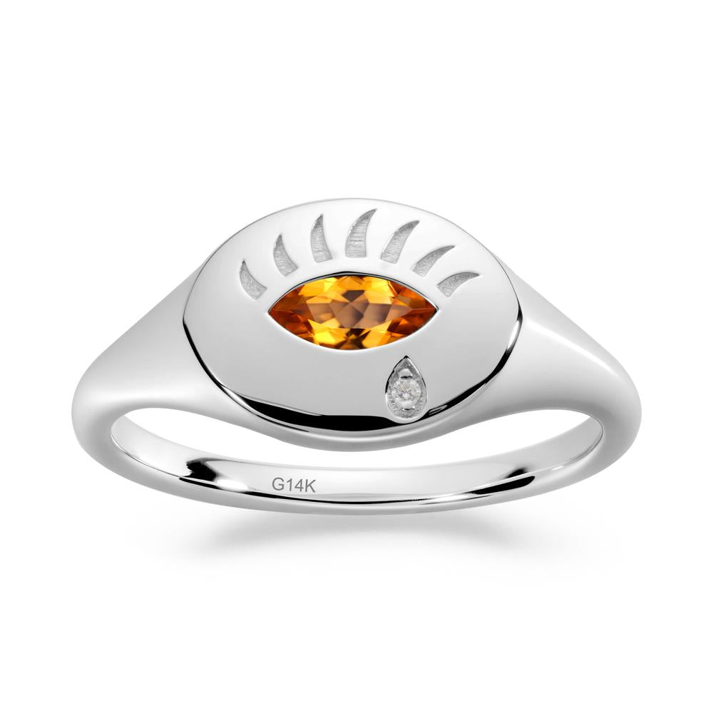 Citrine Evil Eye Signet Ring - LUO Jewelry #metal_14k white gold