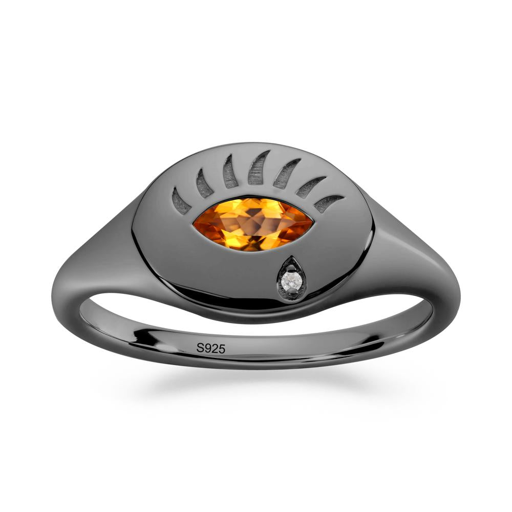 Citrine Evil Eye Signet Ring - LUO Jewelry #metal_black finish sterling silver