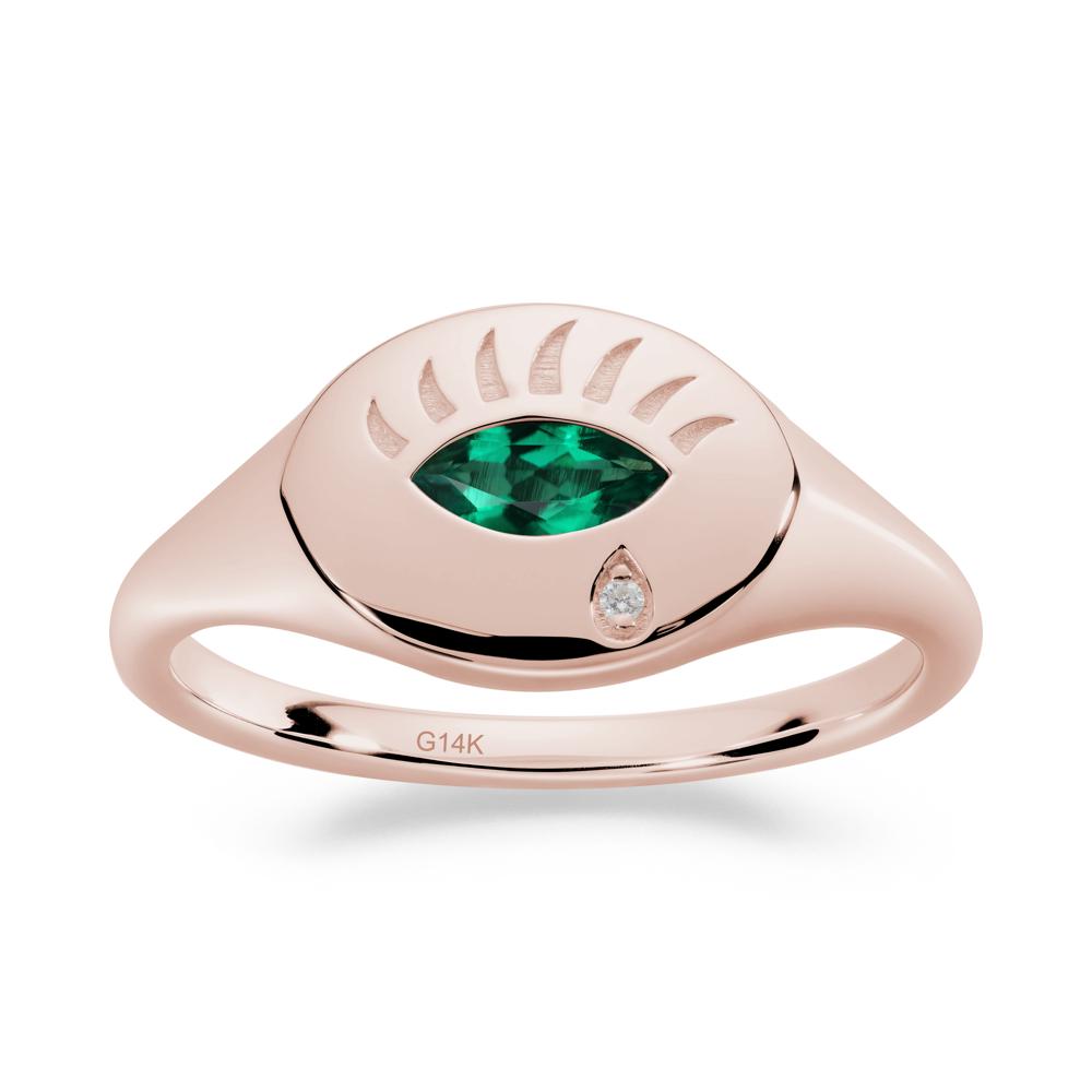 Evil Eye Signet Marquise Emerald Ring - LUO Jewelry #metal_14k rose gold
