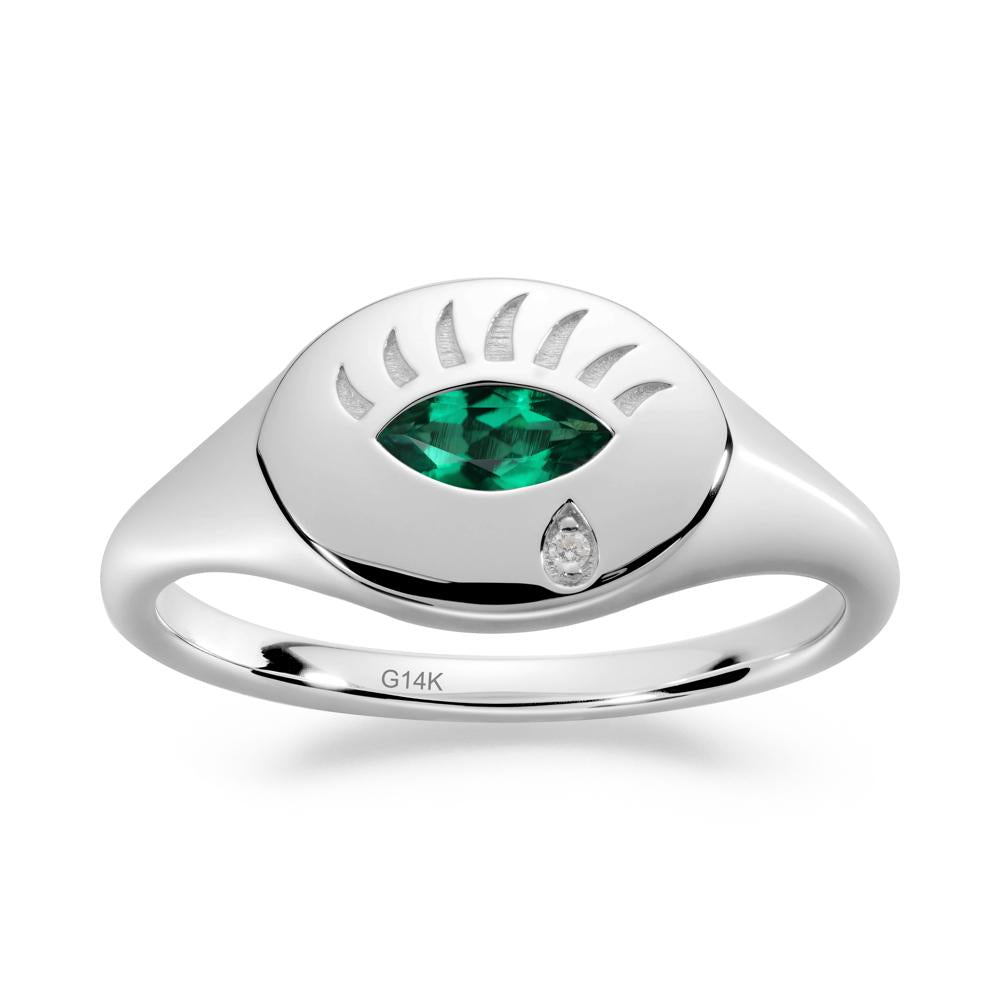 Evil Eye Signet Marquise Emerald Ring - LUO Jewelry #metal_14k white gold