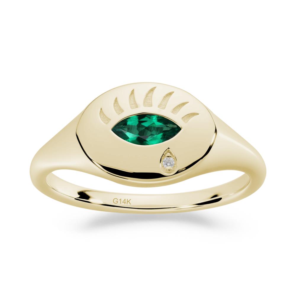 Evil Eye Signet Marquise Emerald Ring - LUO Jewelry #metal_14k yellow gold