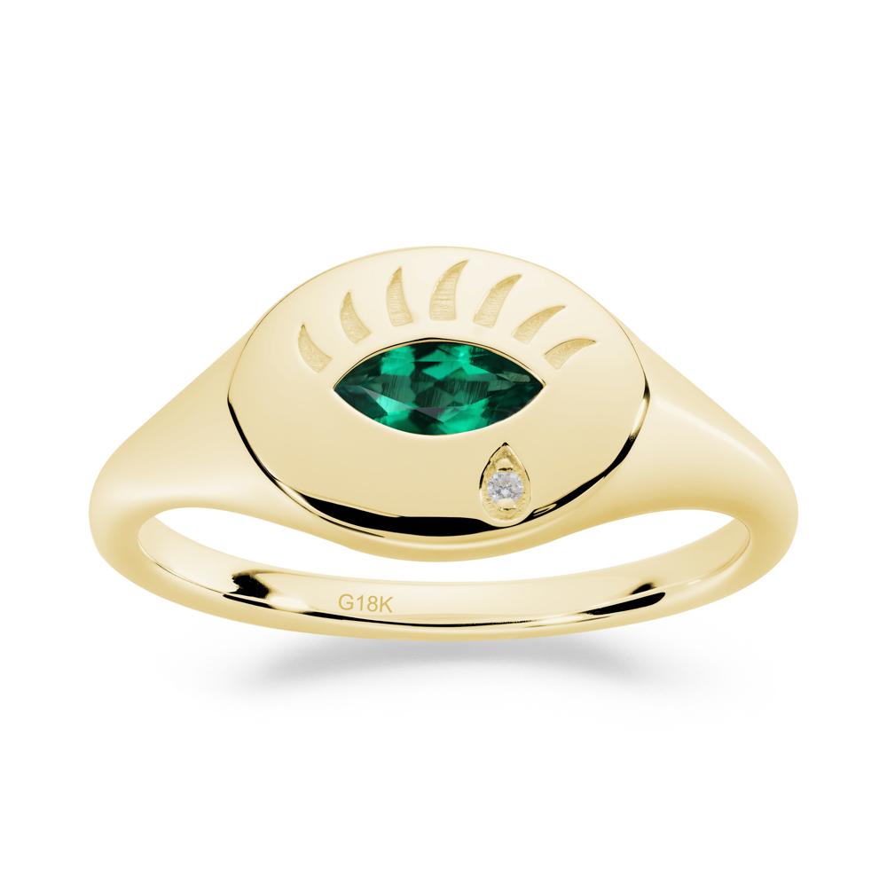 Evil Eye Signet Marquise Emerald Ring - LUO Jewelry #metal_18k yellow gold