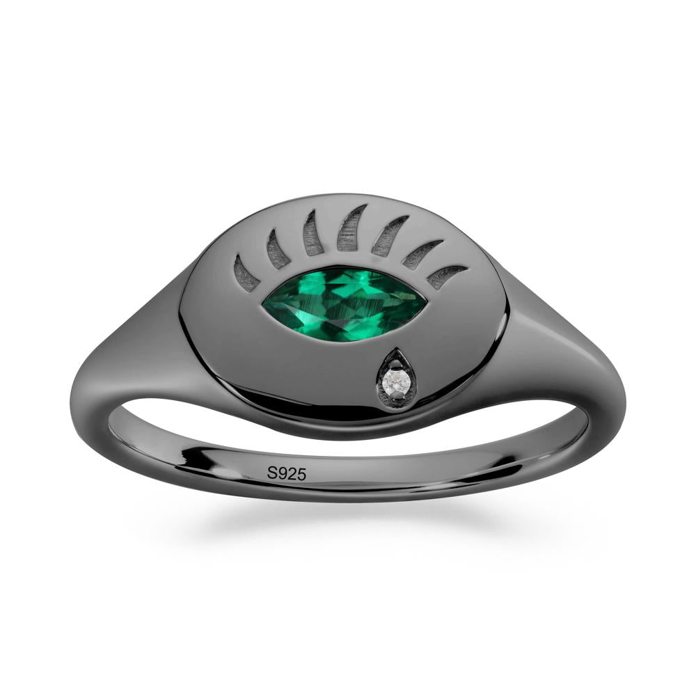 Evil Eye Signet Marquise Emerald Ring - LUO Jewelry #metal_black finish sterling silver