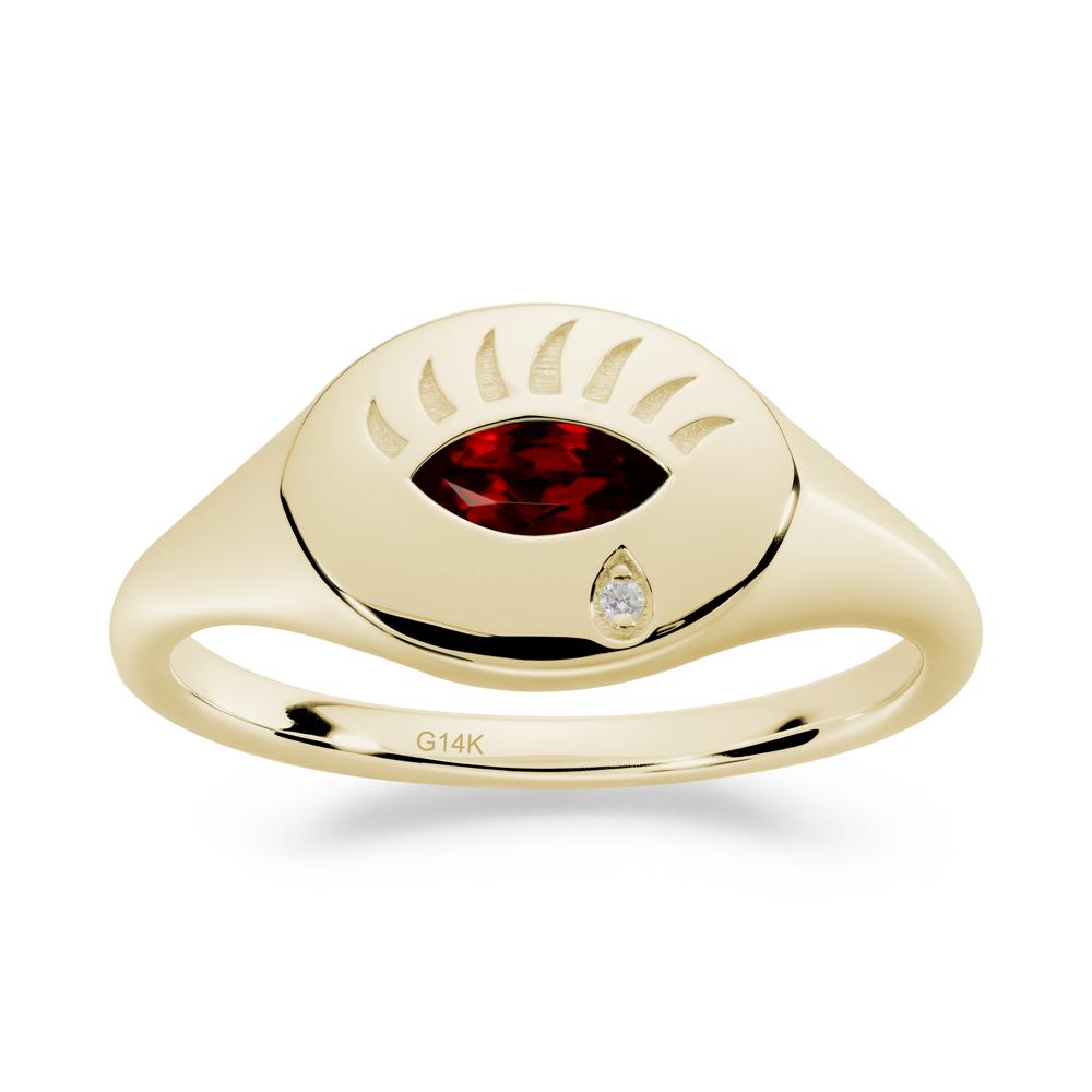 Evil Eye Signet Marquise Garnet Ring - LUO Jewelry #metal_14k yellow gold