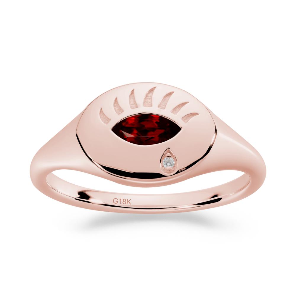Evil Eye Signet Marquise Garnet Ring - LUO Jewelry #metal_18k rose gold