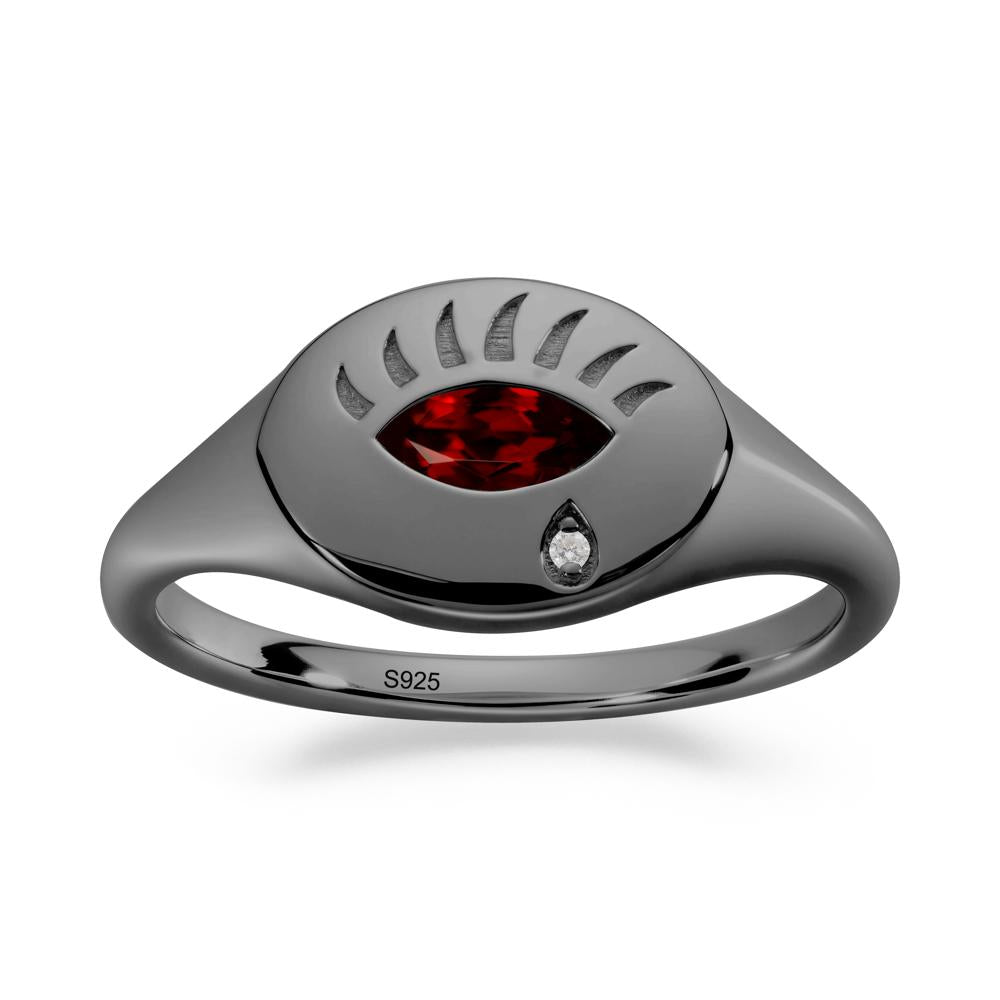 Evil Eye Signet Marquise Garnet Ring - LUO Jewelry #metal_black finish sterling silver
