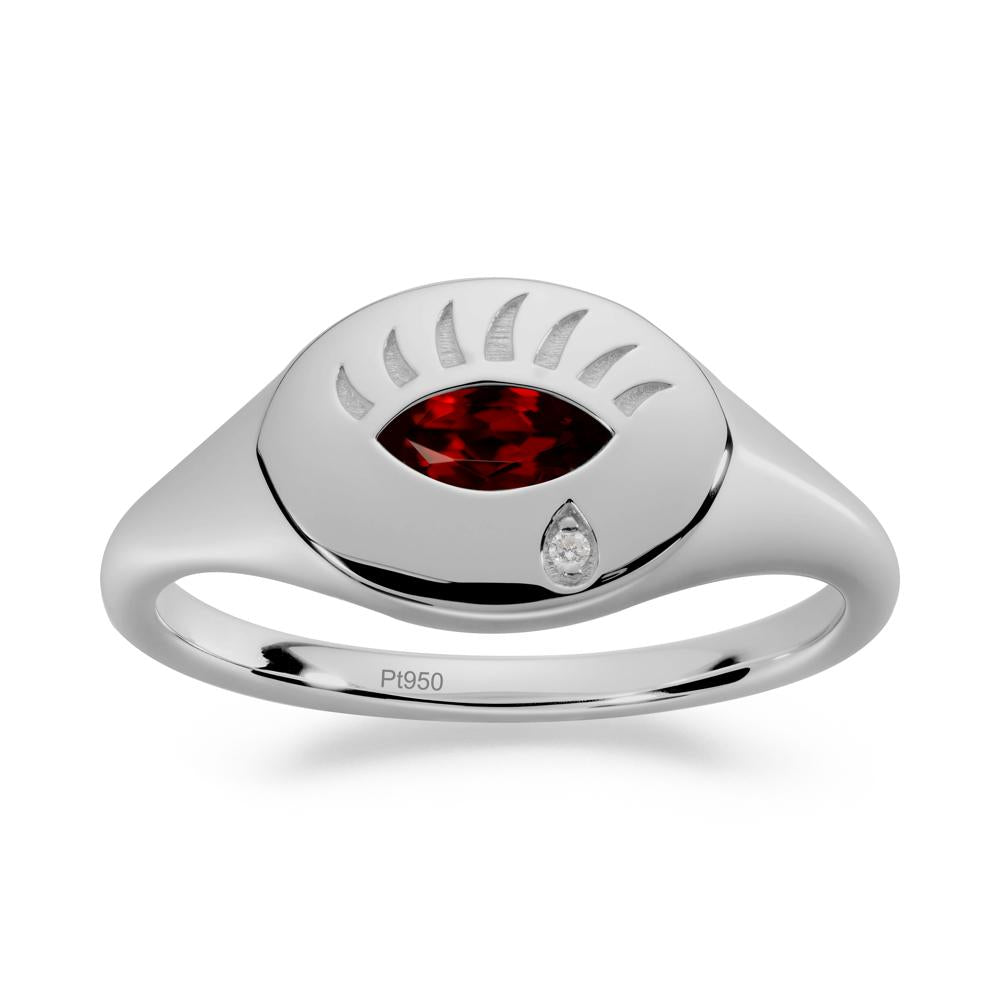 Evil Eye Signet Marquise Garnet Ring - LUO Jewelry #metal_platinum