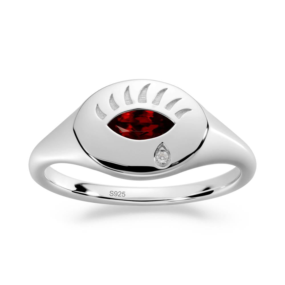 Evil Eye Signet Marquise Garnet Ring - LUO Jewelry #metal_sterling silver