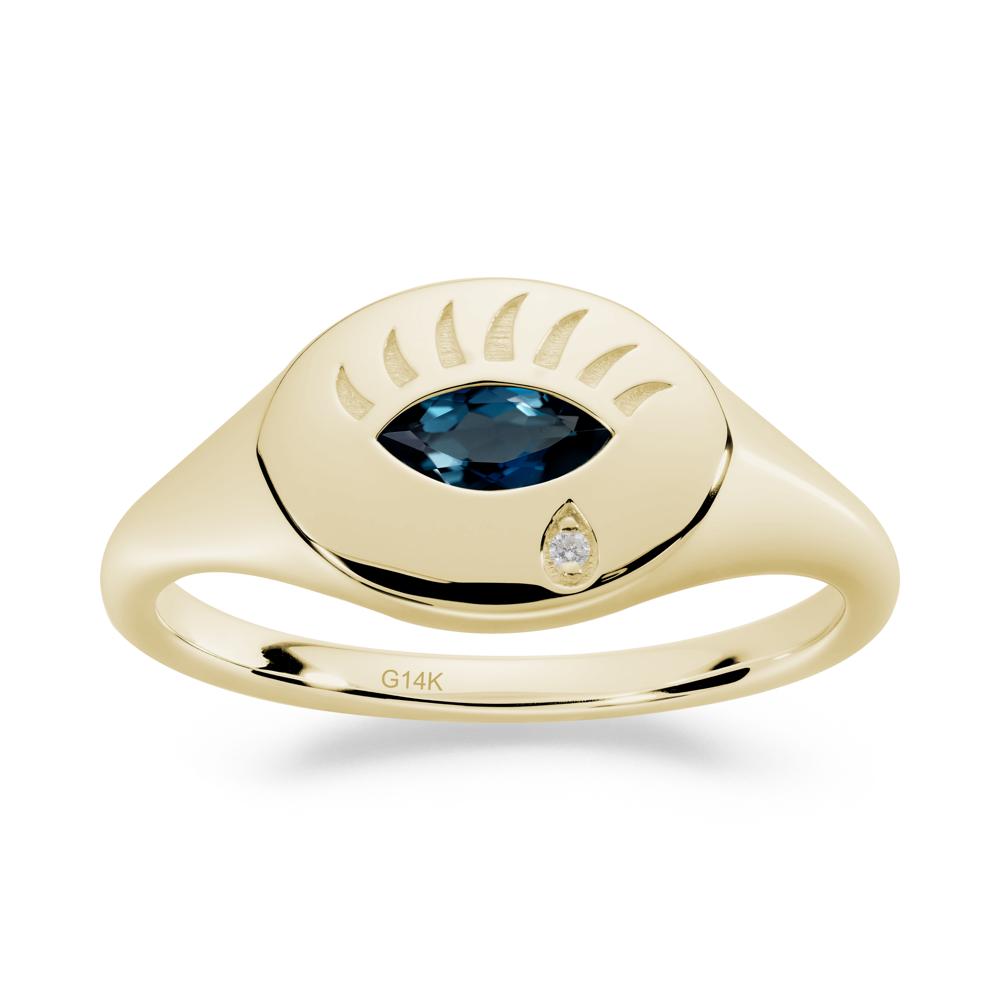 Evil Eye Signet Marquise London Blue Topaz Ring - LUO Jewelry #metal_14k yellow gold