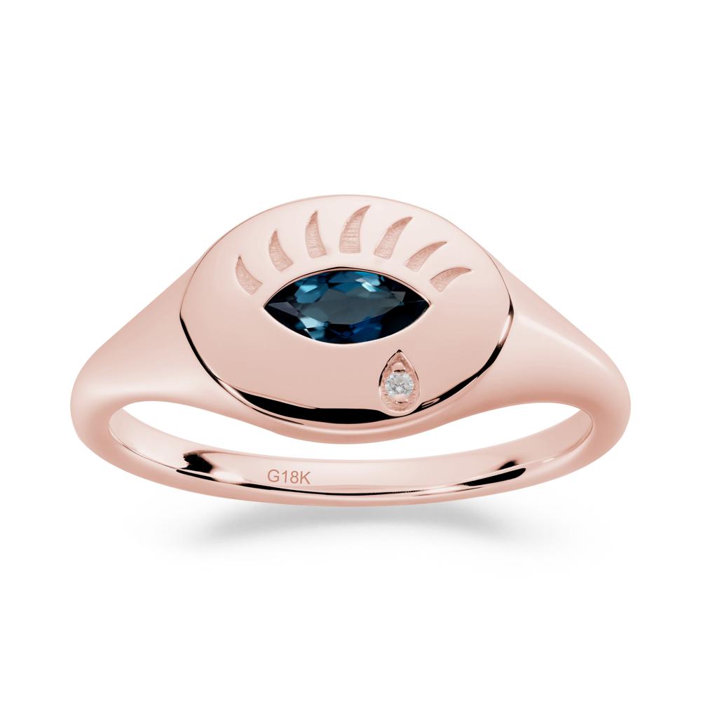 Evil Eye Signet Marquise London Blue Topaz Ring - LUO Jewelry #metal_18k rose gold