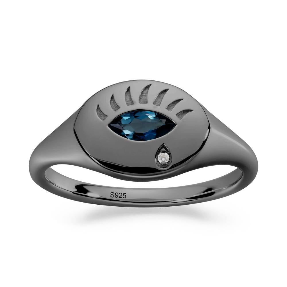 Evil Eye Signet Marquise London Blue Topaz Ring - LUO Jewelry #metal_black finish sterling silver