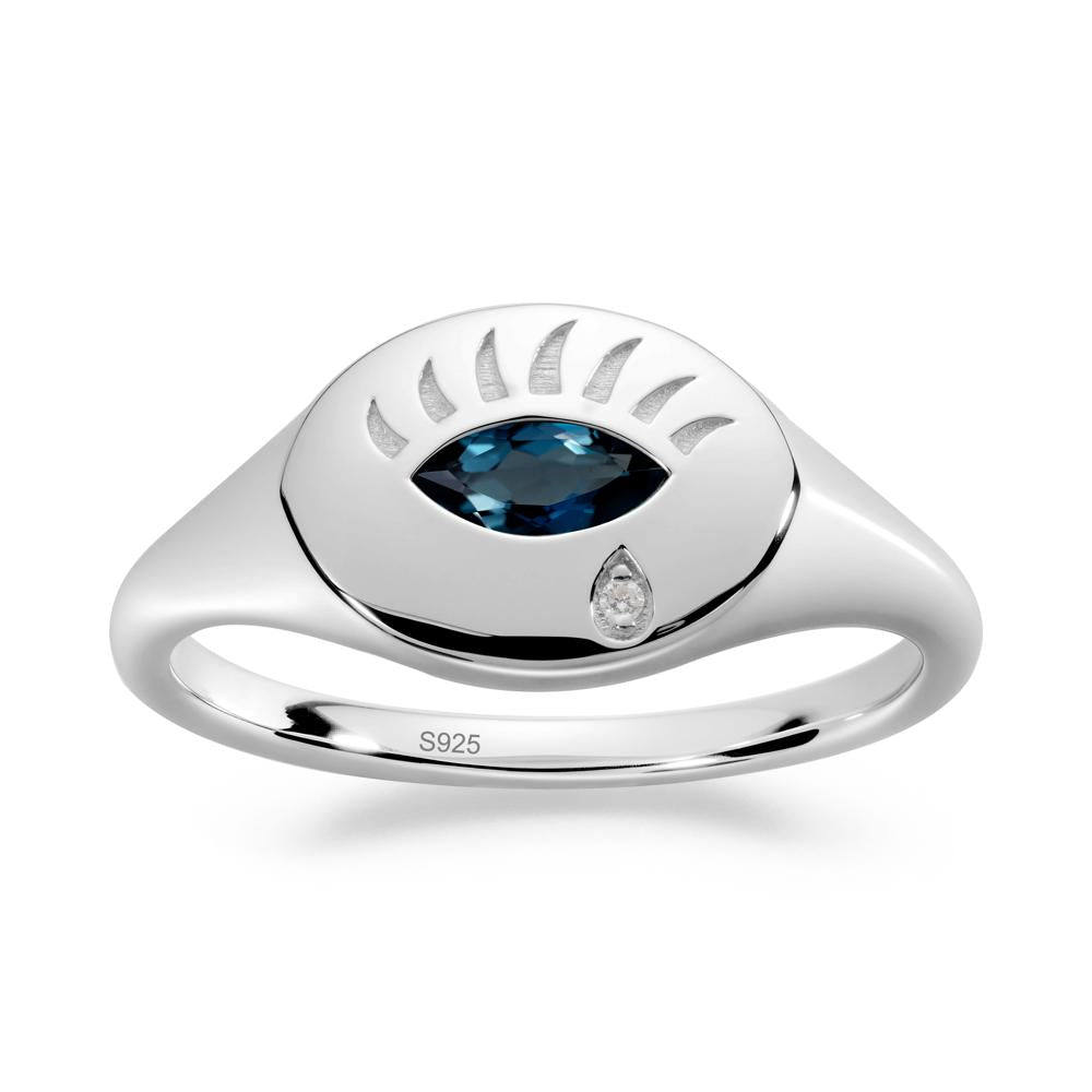Evil Eye Signet Marquise London Blue Topaz Ring - LUO Jewelry #metal_sterling silver