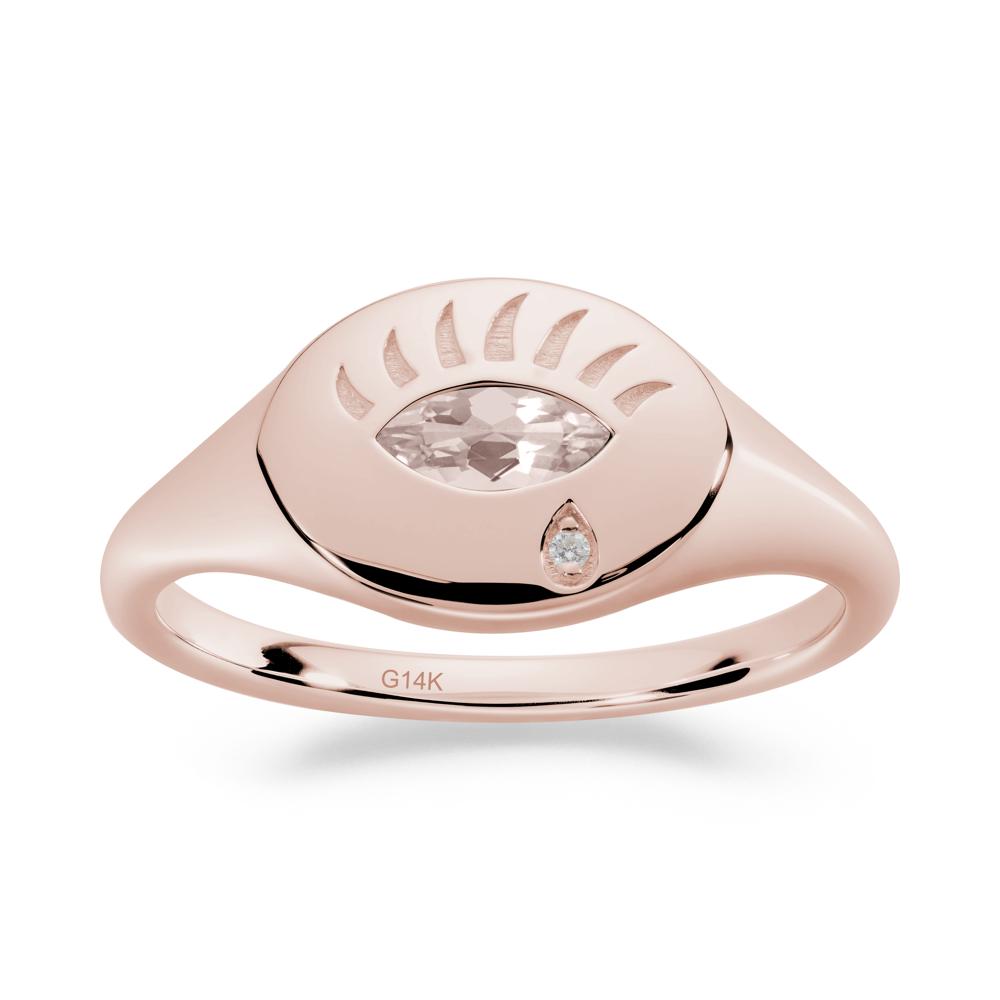 Evil Eye Signet Marquise Morganite Ring - LUO Jewelry #metal_14k rose gold