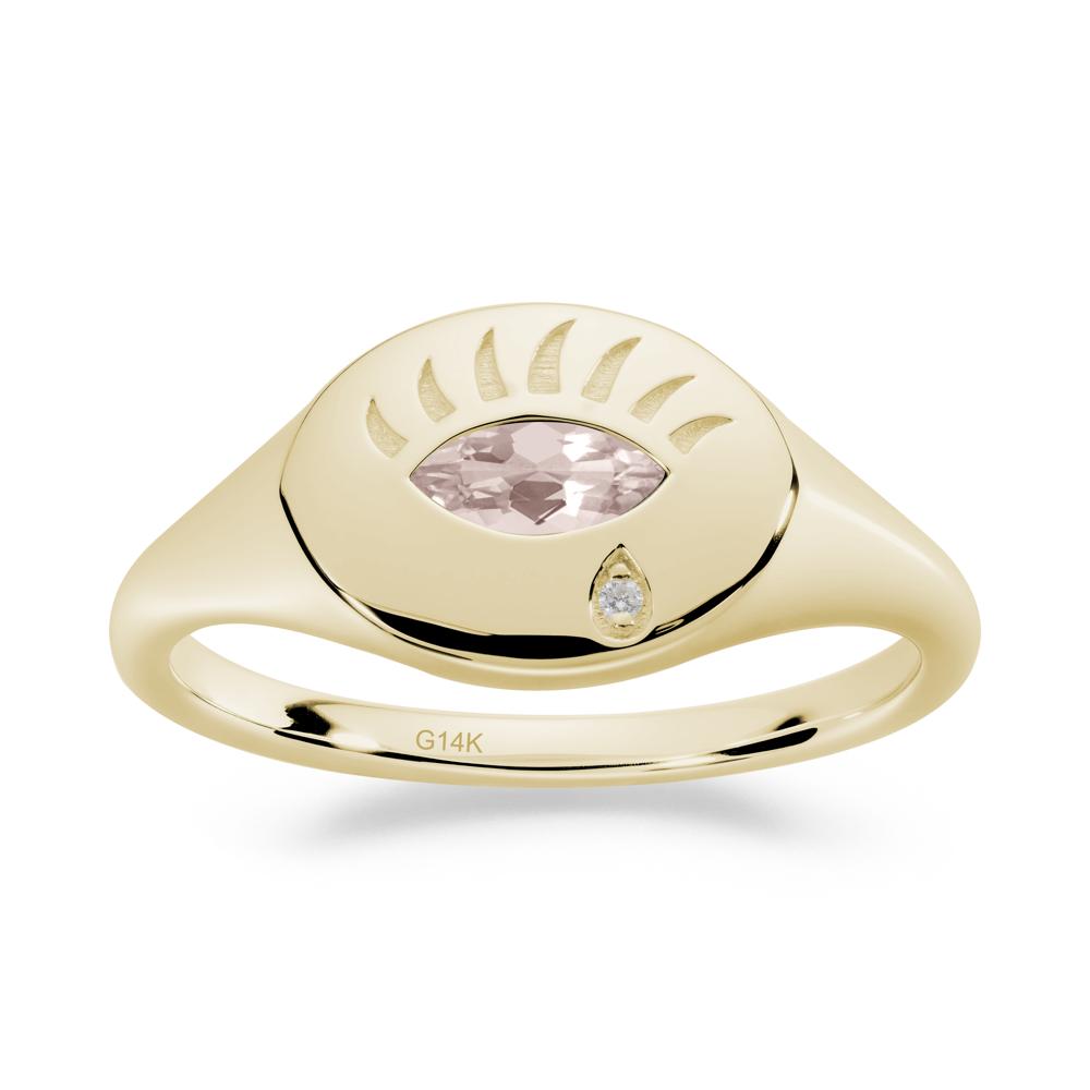 Evil Eye Signet Marquise Morganite Ring - LUO Jewelry #metal_14k yellow gold