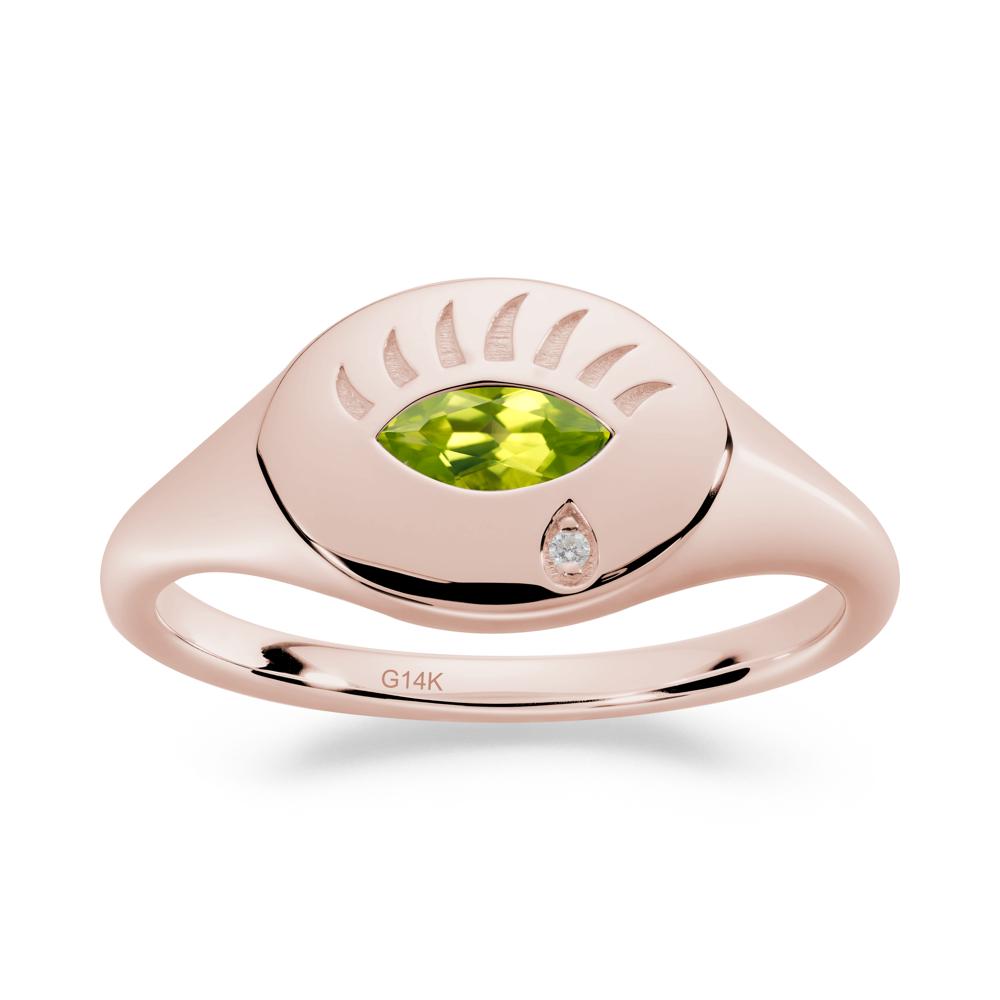 Evil Eye Signet Marquise Peridot Ring - LUO Jewelry #metal_14k rose gold