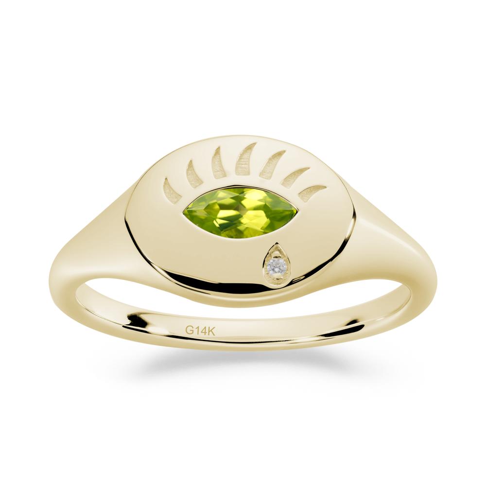 Evil Eye Signet Marquise Peridot Ring - LUO Jewelry #metal_14k yellow gold