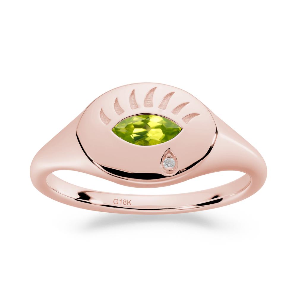 Evil Eye Signet Marquise Peridot Ring - LUO Jewelry #metal_18k rose gold