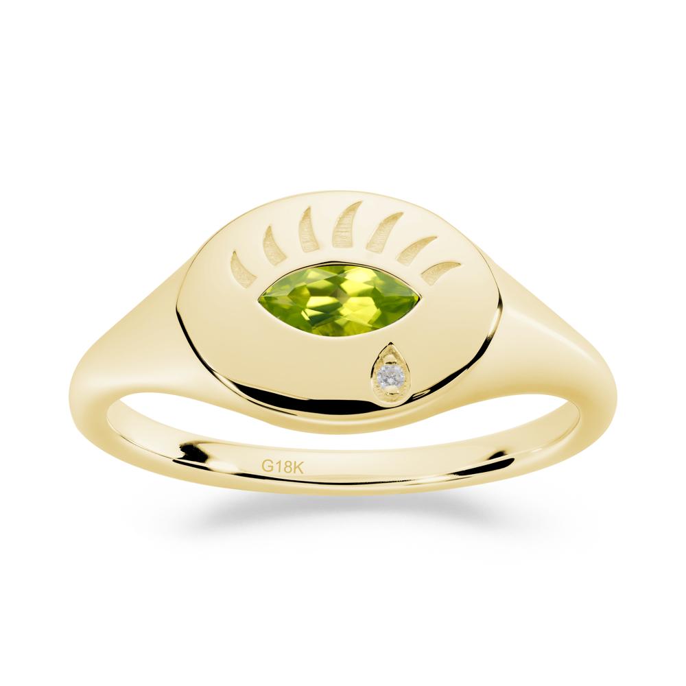 Evil Eye Signet Marquise Peridot Ring - LUO Jewelry #metal_18k yellow gold