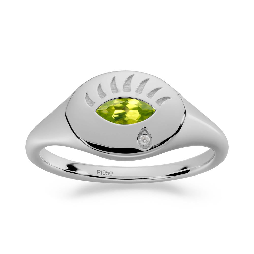 Evil Eye Signet Marquise Peridot Ring - LUO Jewelry #metal_platinum