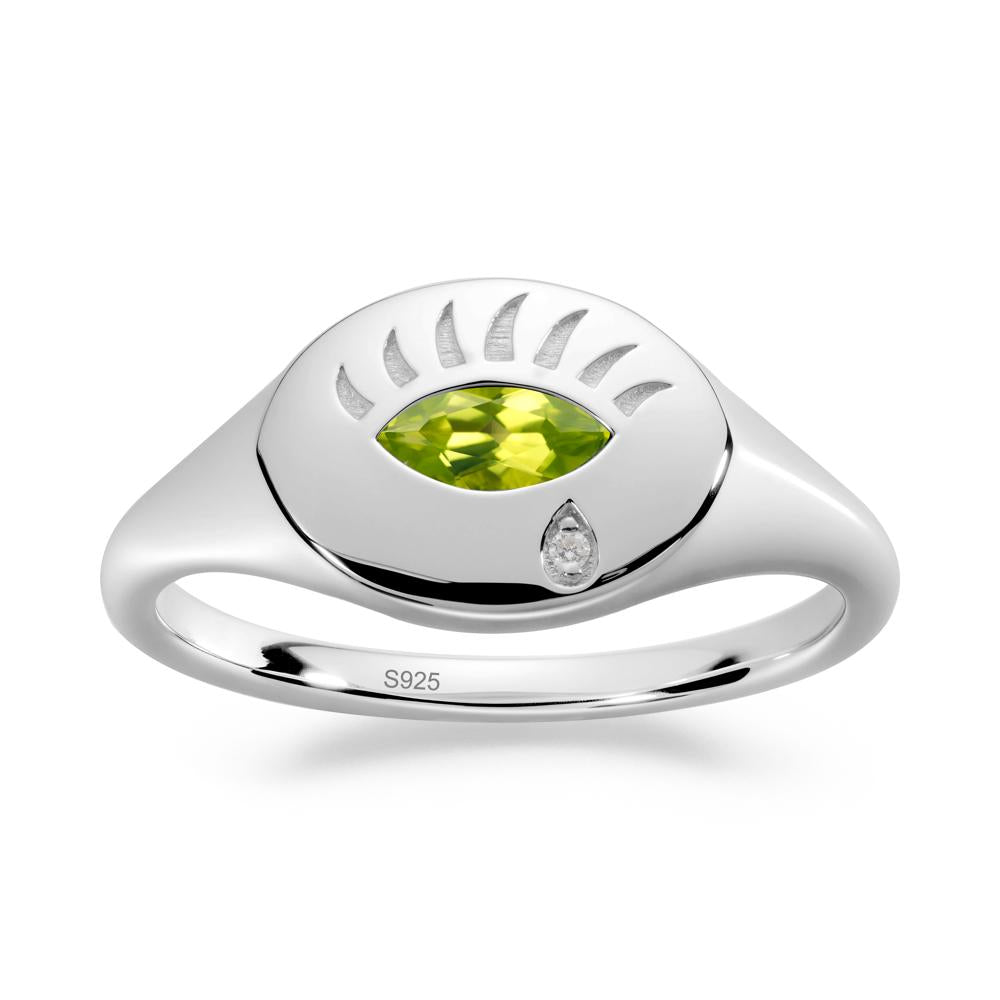 Evil Eye Signet Marquise Peridot Ring - LUO Jewelry #metal_sterling silver