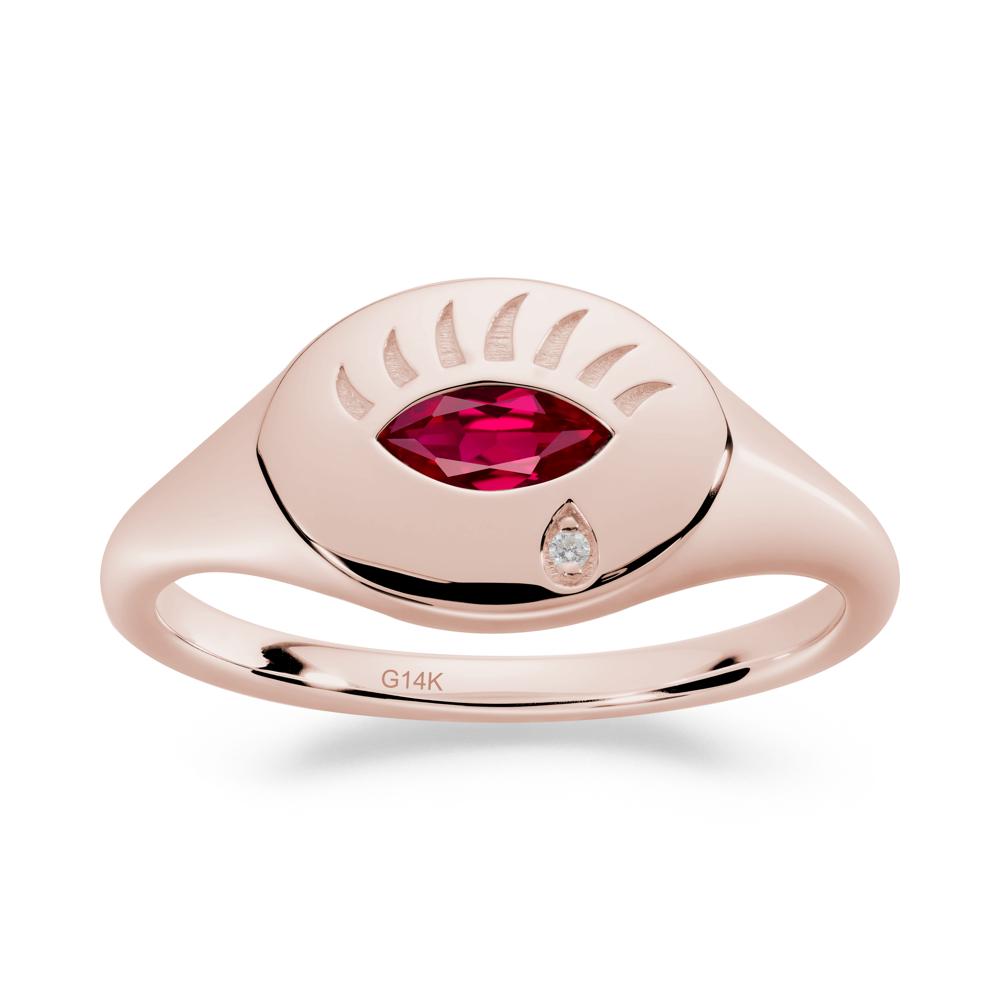 Ruby Evil Eye Signet Ring - LUO Jewelry #metal_14k rose gold