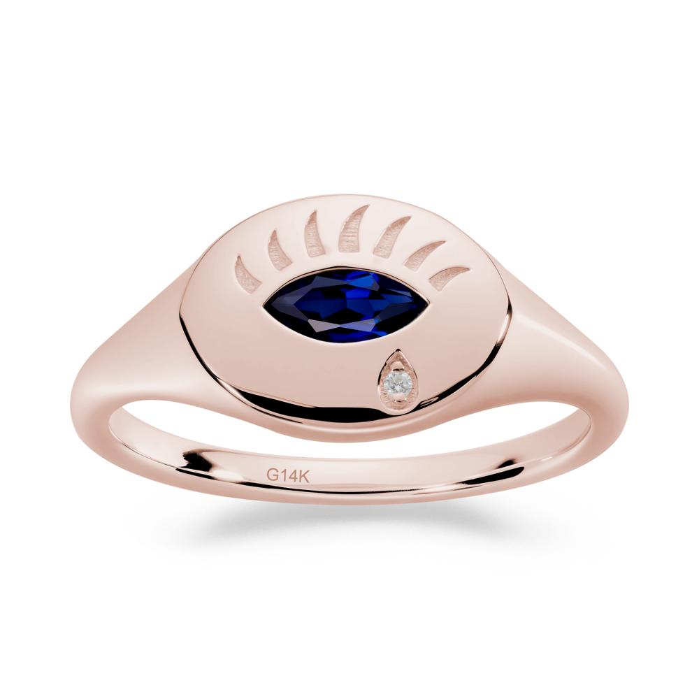 Evil Eye Signet Marquise Sapphire Ring - LUO Jewelry #metal_14k rose gold
