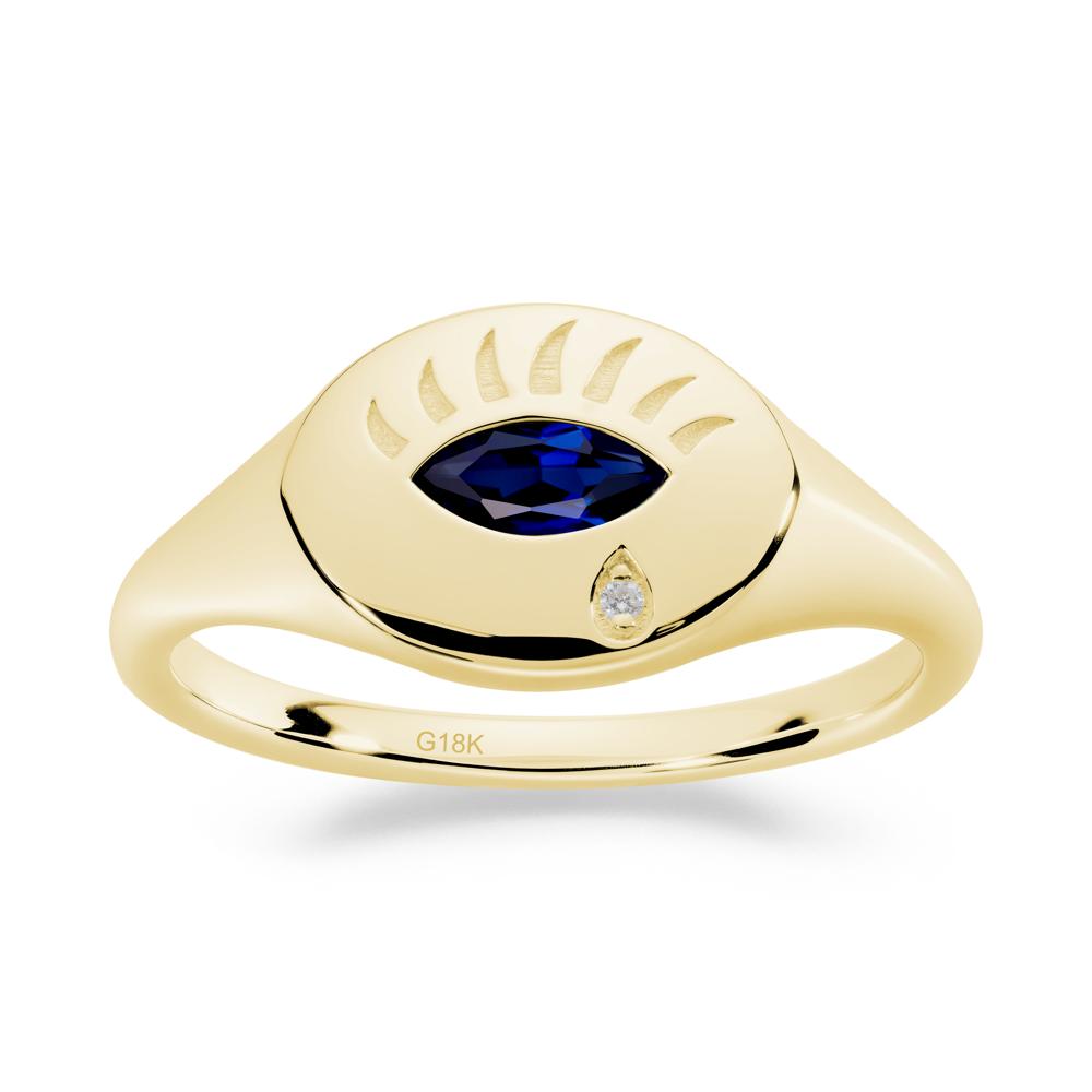 Evil Eye Signet Marquise Sapphire Ring - LUO Jewelry #metal_18k yellow gold