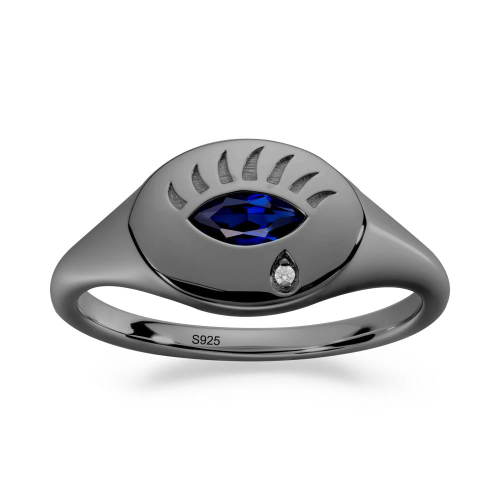 Evil Eye Signet Marquise Sapphire Ring - LUO Jewelry #metal_black finish sterling silver
